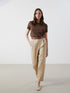 LC Waikiki Waist Belt Wide Fit Women's Trousers with Pocket Detail